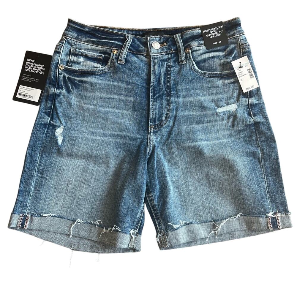 NWT! Silver Jeans Sure Thing Long Short Universal High Rise Short Size W26 L6.5